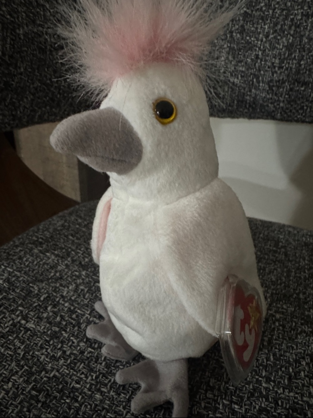 Ty (kuku) 1997 White & Pink Cockatoo Plush with Gold Eyes